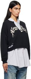 R13 Black 'New York' Cropped Sweatshirt