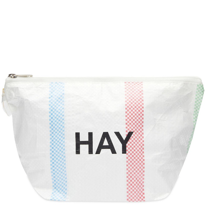 Photo: HAY Recycled Candy Stripe Wash Bag - Small in Multi