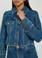 Balmain Cropped Denim Jacket Dark Blue