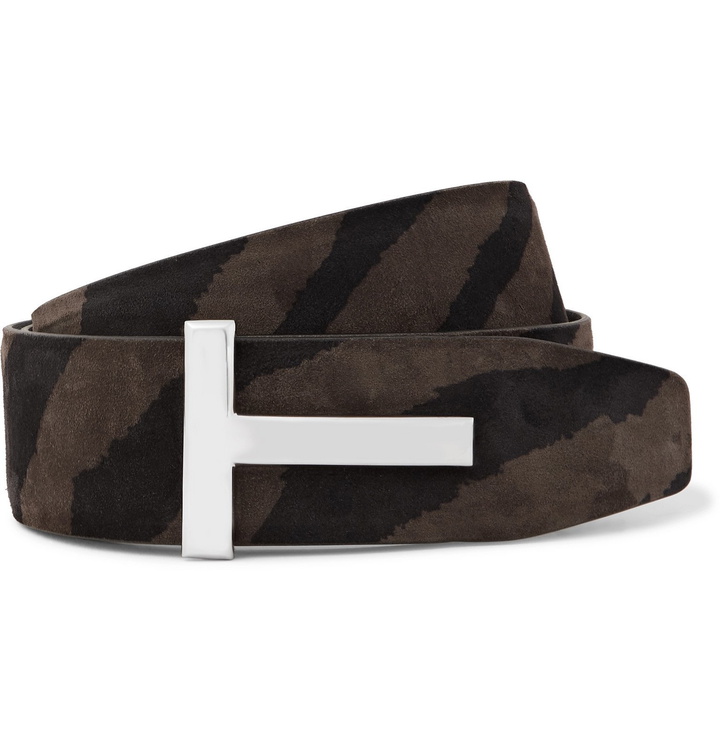 Photo: TOM FORD - 4cm Reversible Zebra-Print Nubuck and Leather Belt - Green