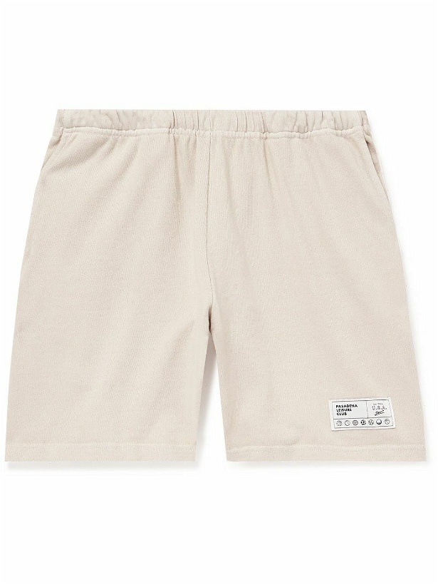 Photo: Pasadena Leisure Club - Straight-Leg Appliquéd Cotton-Jersey Drawstring Shorts - Gray