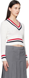 Thom Browne Off-White Baby Ladder Cable Shrunken V Neck Sweater