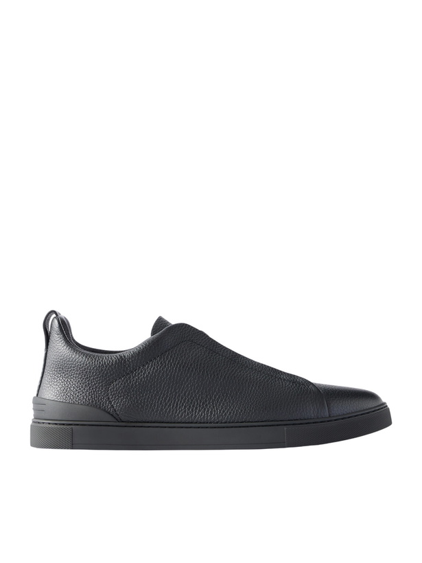 Photo: Zegna - Full-Grain Leather Sneakers - Black