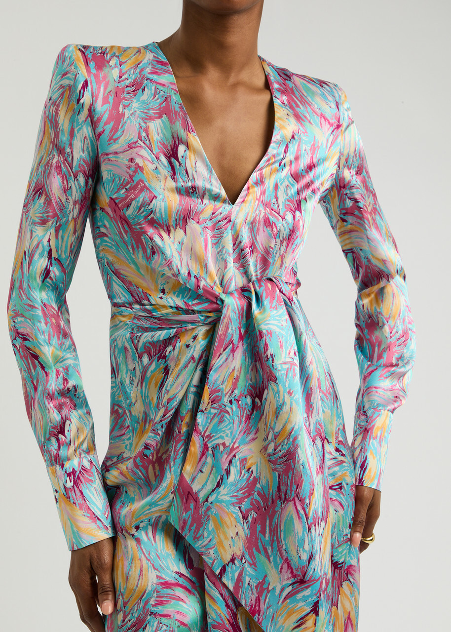 Balmain Printed Draped Silk Mini Dress Multi Print