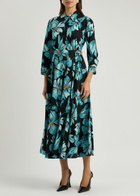 Diane Von Furstenberg Blaine Floral-print Stretch-cotton Midi Shirt Dress Black