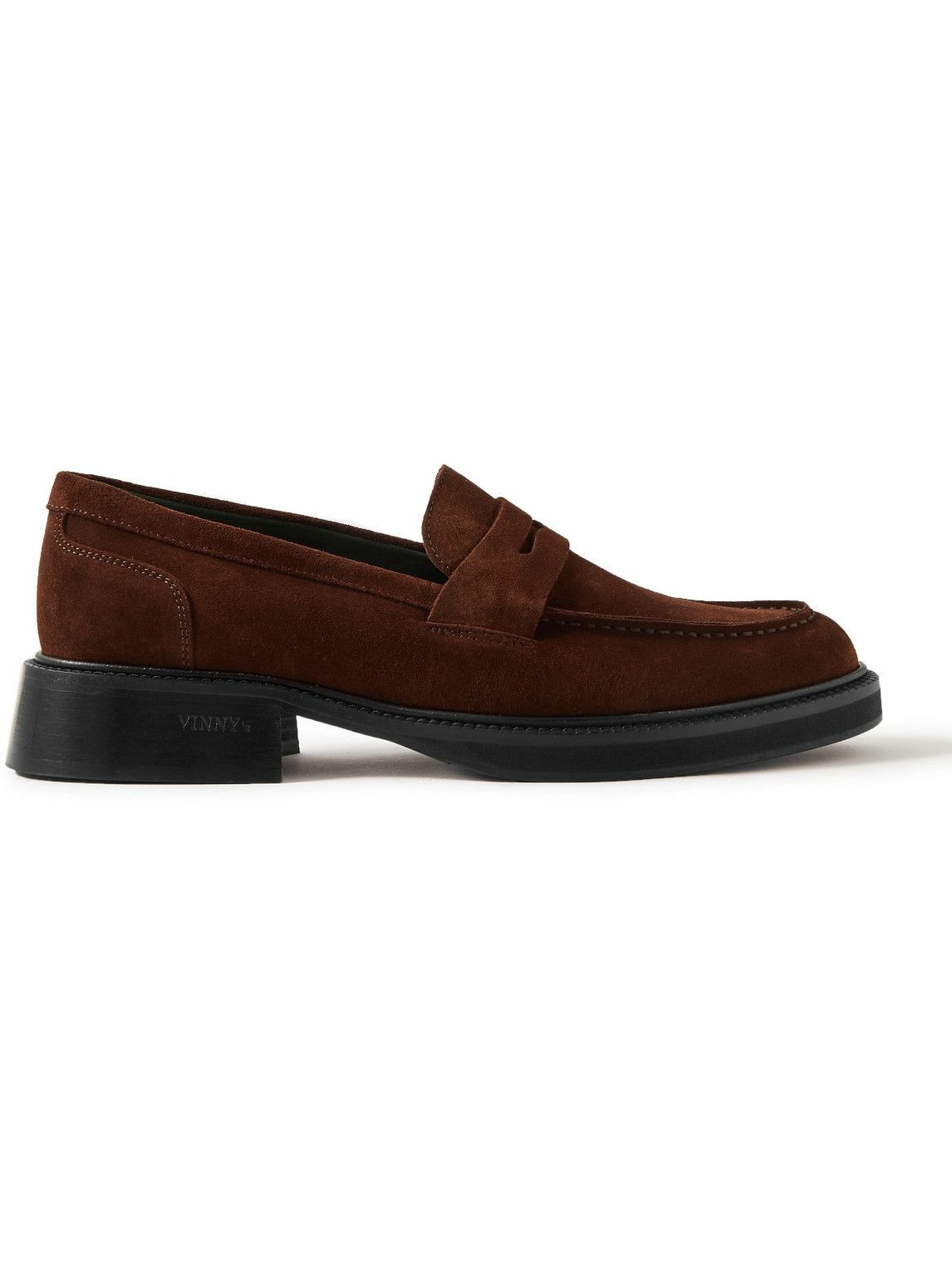 Photo: VINNY's - Heeled Townee Suede Penny Loafers - Brown