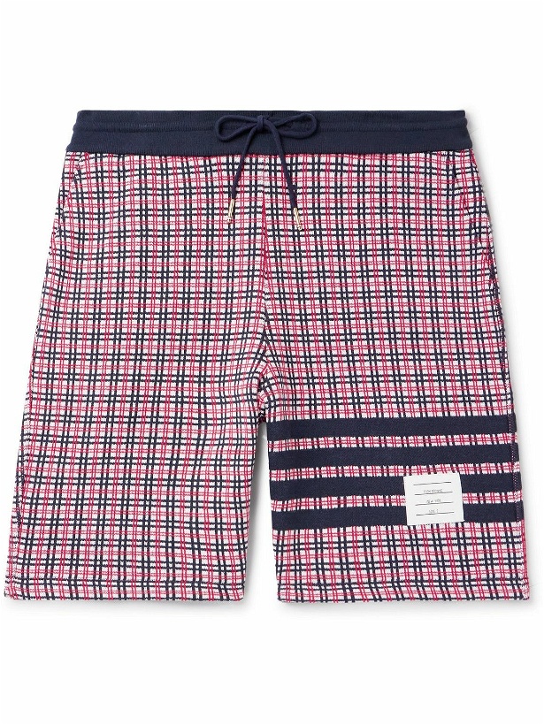 Photo: Thom Browne - Straight-Leg Logo-Appliquéd Striped Checked Cotton Shorts - Red