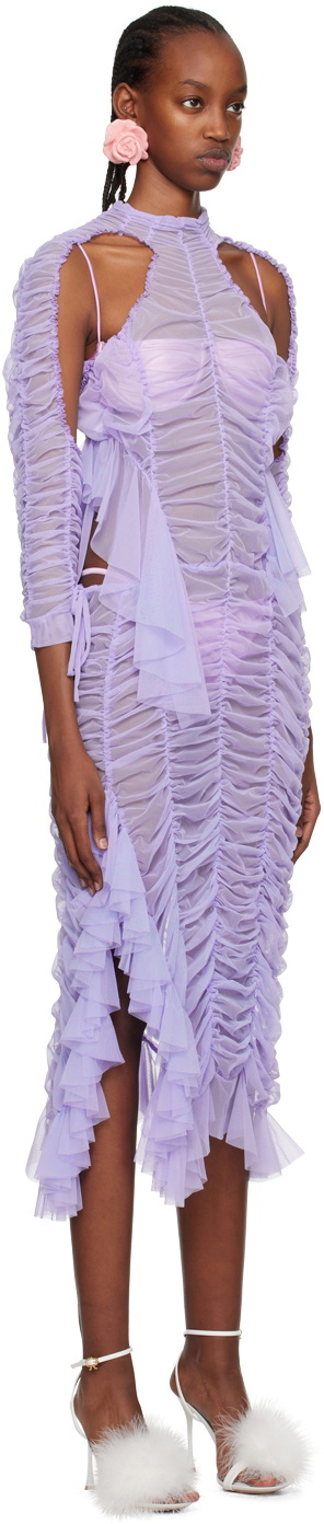 Ester Manas Purple Ruched Cutout Midi Dress