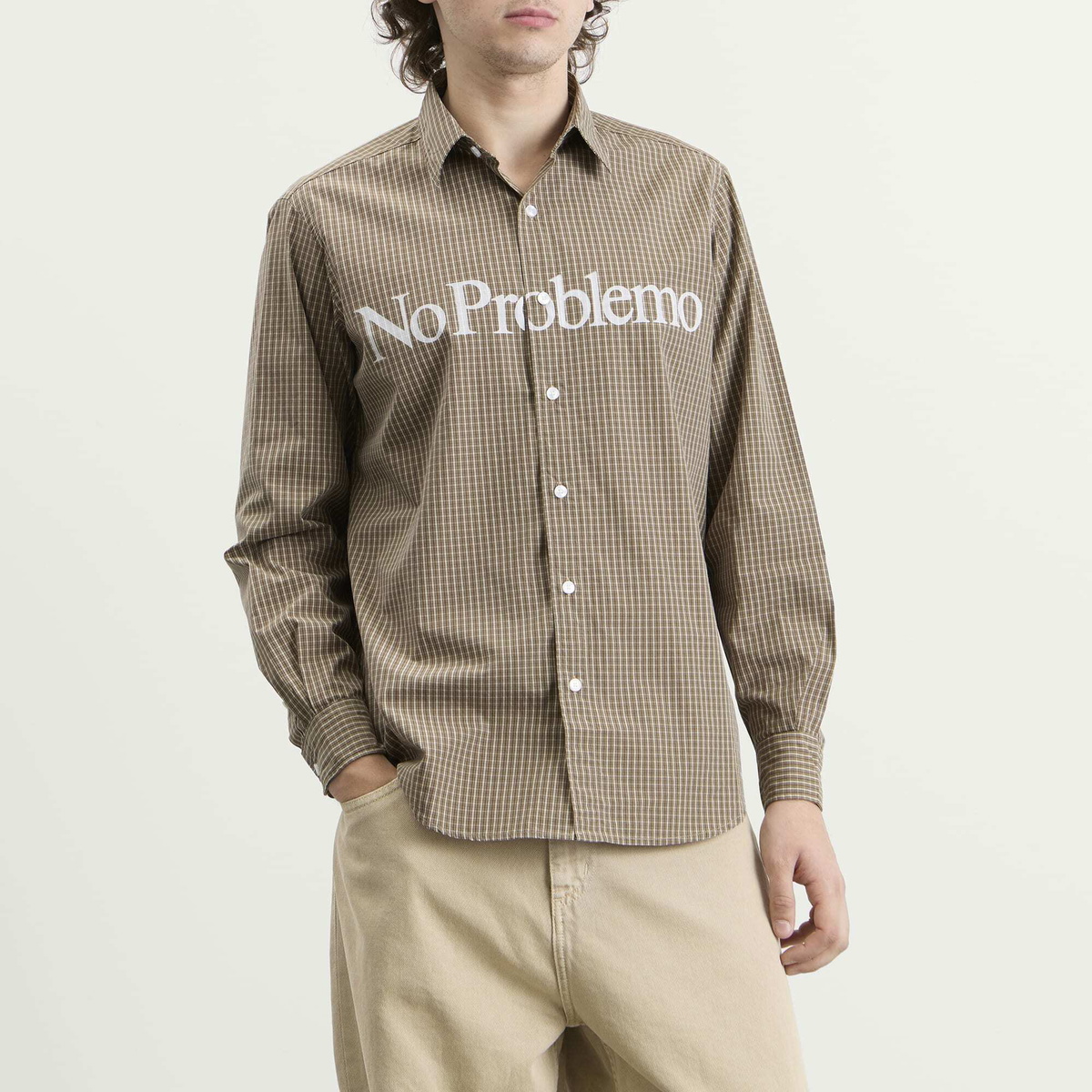 No Problemo Men's Poplin LS Shirt in Brown