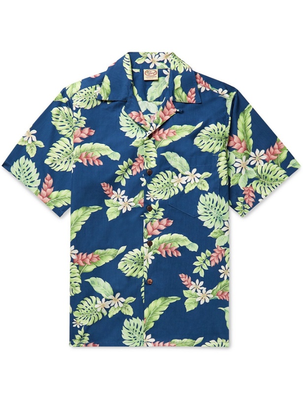 Photo: GO BAREFOOT - Tiare Garden Camp-Collar Printed Cotton Shirt - Blue - S