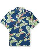 GO BAREFOOT - Tiare Garden Camp-Collar Printed Cotton Shirt - Blue - S