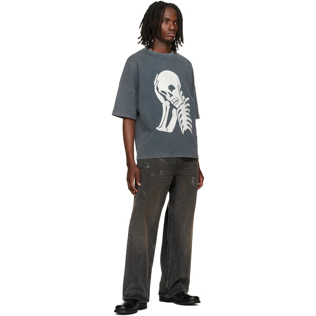Palm Angels Gray Skull Loose T-shirt