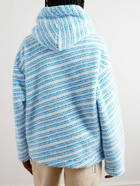 JW ANDERSON - Logo-Embroidered Striped Fleece-Jacquard Hoodie - Blue