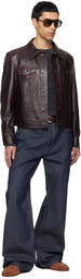 TONYWACK Brown Aged Lamb Trucker Leather Jacket