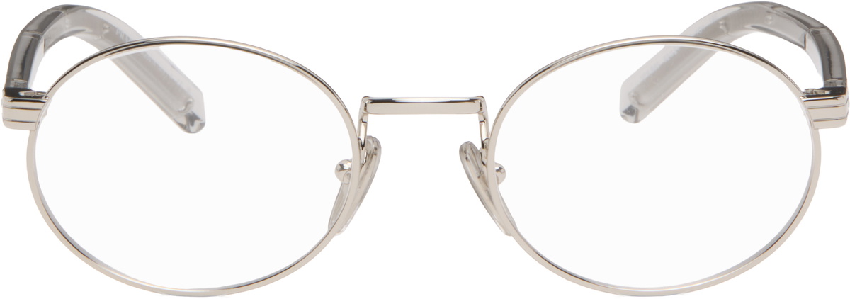 Prada Eyewear Silver Metal Oval Glasses