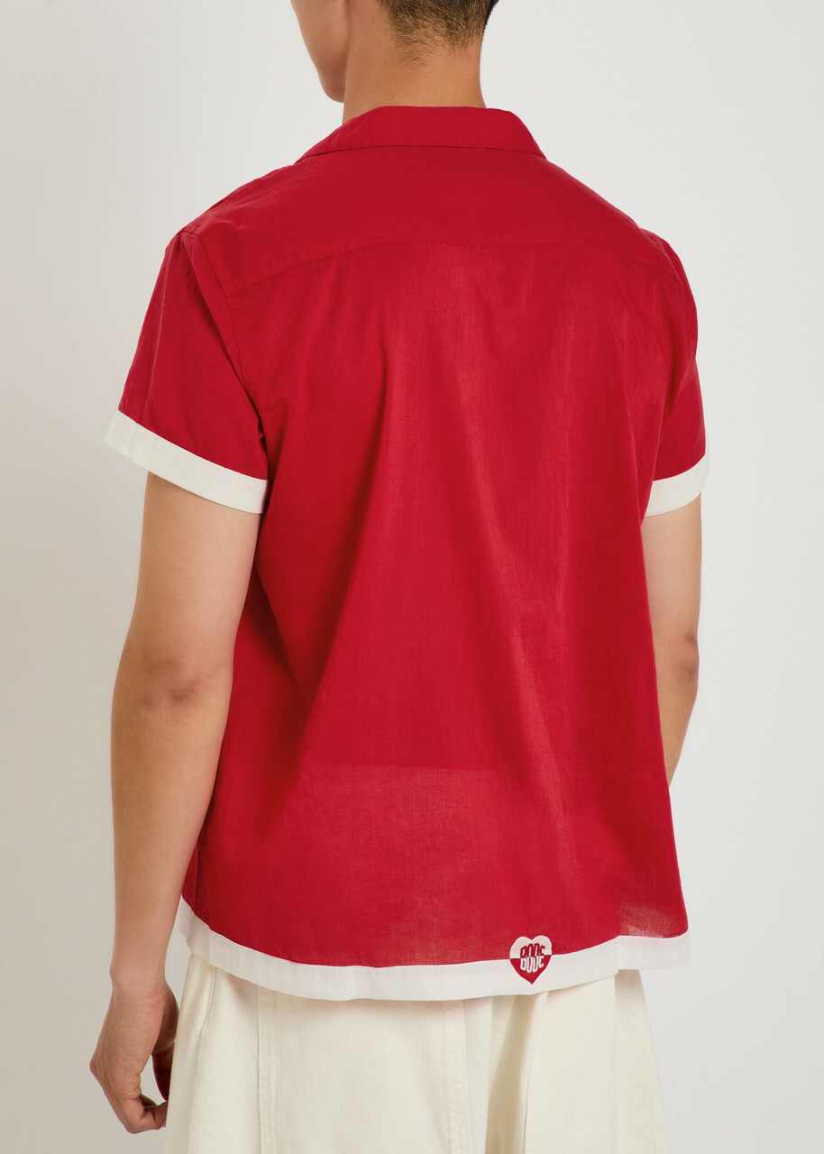 Bode Heart Deco Embroidered Cotton Shirt Red And White