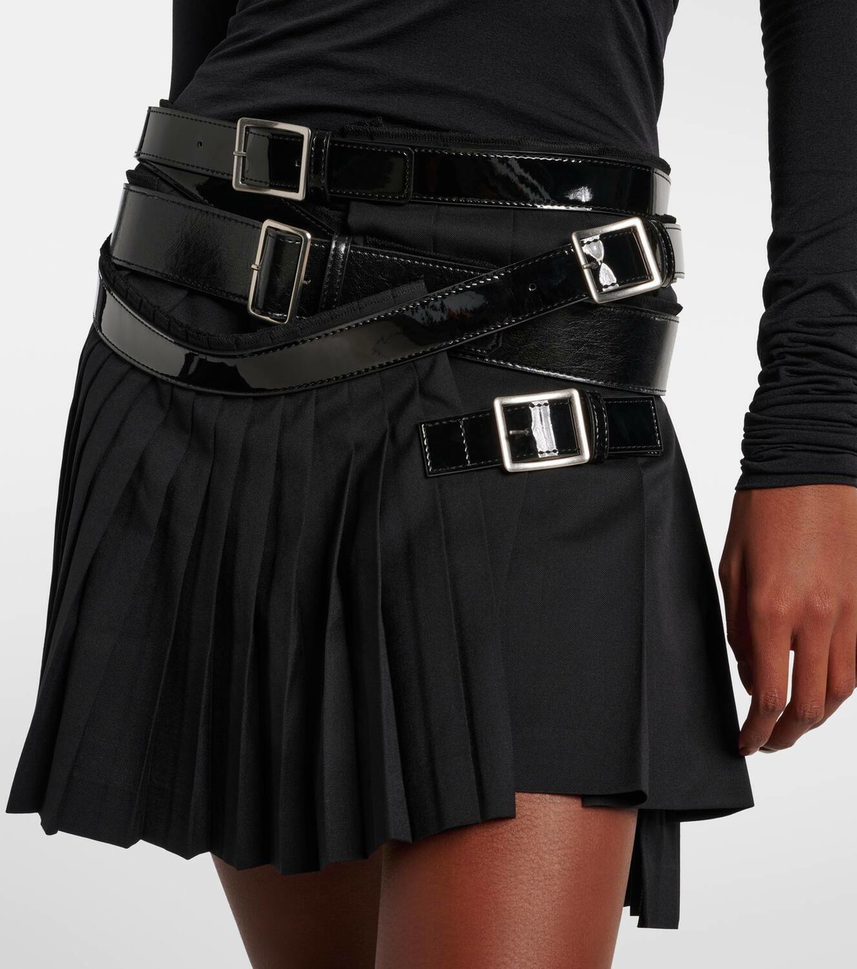 Junya Watanabe Belted pleated wool-blend miniskirt Junya