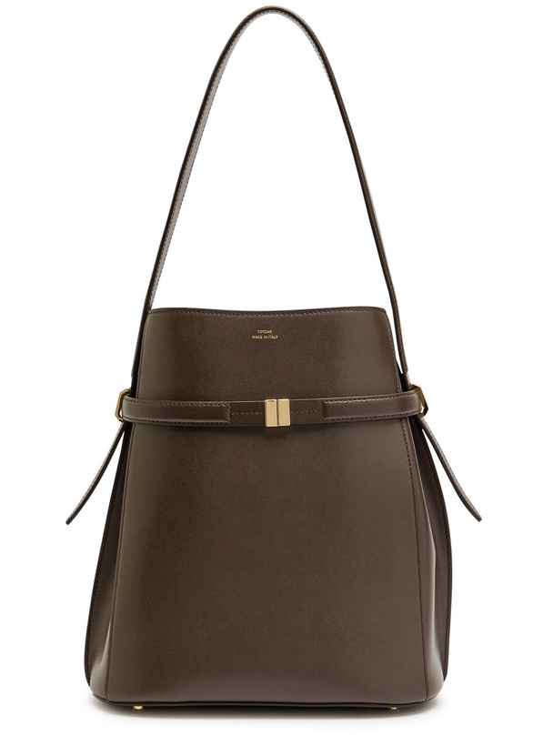Photo: Toteme Belted Leather Bucket bag - Chocolate - One Size
