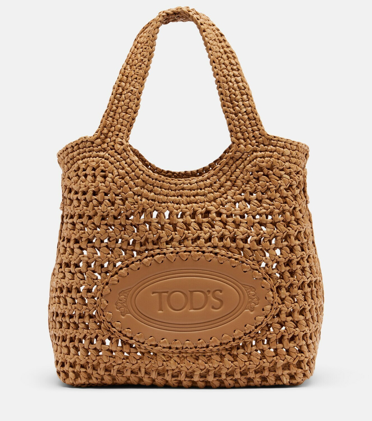 Tod's Logo leather-trimmed raffia tote bag
