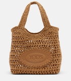 Tod's Logo leather-trimmed raffia tote bag