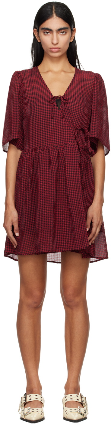 GANNI Red & Black Tie String Wrap Minidress GANNI