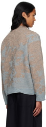 Serapis Blue & Beige Mock Neck Sweater