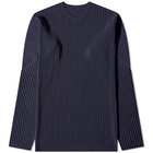 Homme Plissé Issey Miyake Men's Long Sleeve Pleated T-Shirt in Navy