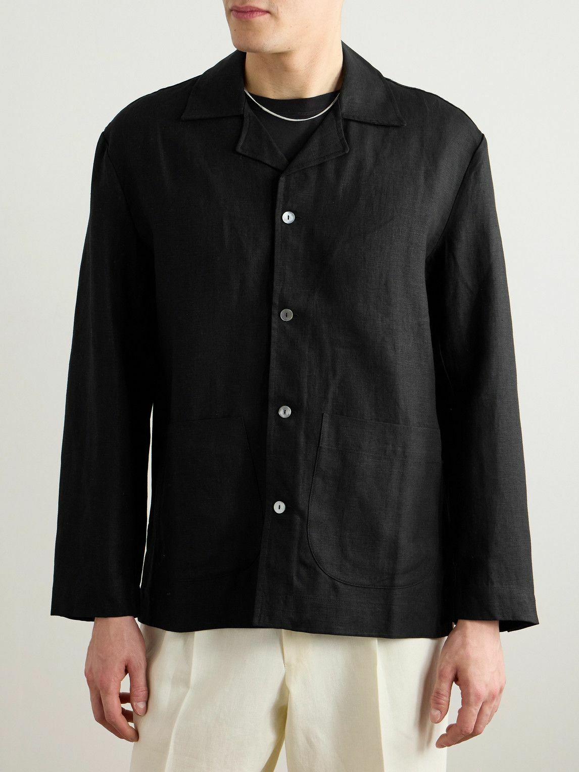 Stòffa - Camp-Collar Linen-Canvas Overshirt - Black