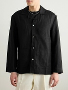 Stòffa - Camp-Collar Linen-Canvas Overshirt - Black