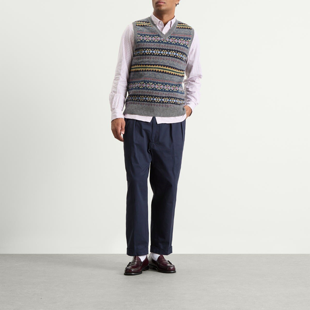 Beams Plus Men's Fair Isle Knit Vest in Grey