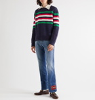 GUCCI - Logo-Embroidered Striped Wool-Felt and Alpaca-Blend Sweater - Blue