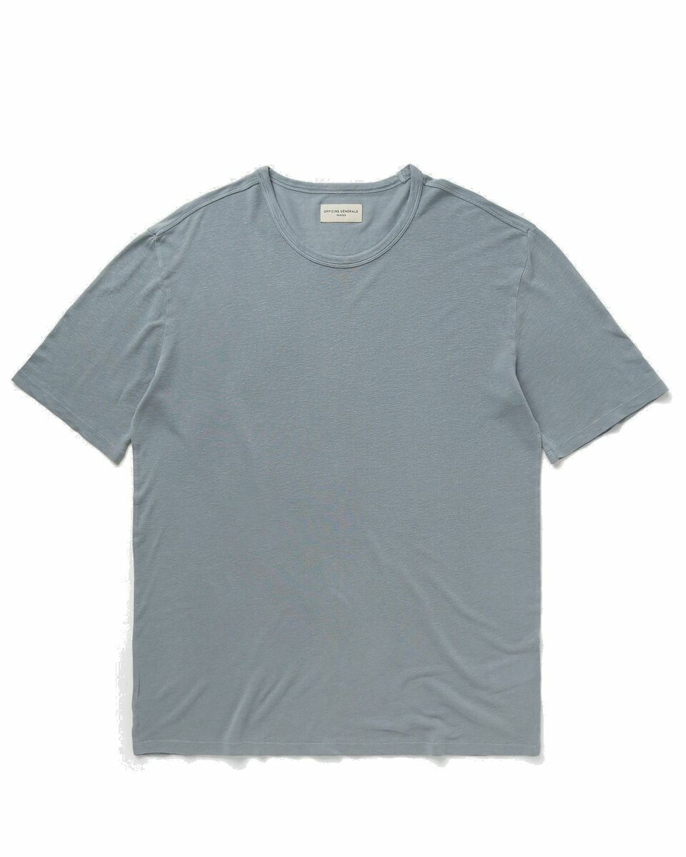 Photo: Officine Générale Ss Tee Gmt Dye Tencel Linen Tee Shirt Blue - Mens - Shortsleeves