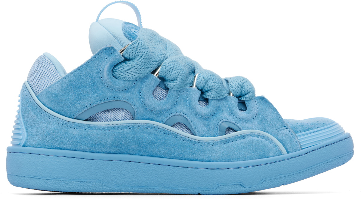 Lanvin Blue Curb Monochrome Suede Sneakers