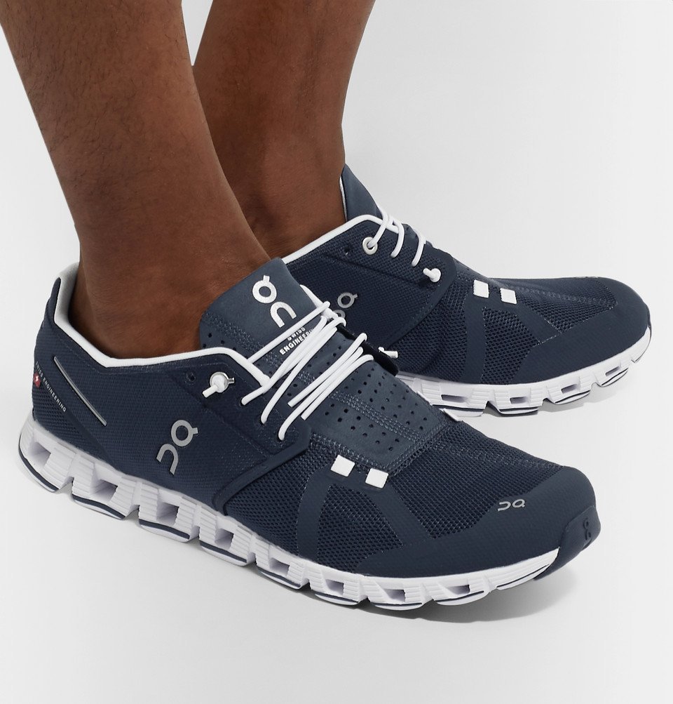 On - Cloud Rubber-Trimmed Mesh Running Sneakers - Navy On