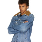 Alexander McQueen Blue Denim Shearling Collar Jacket