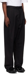 Lownn Black Cotton Gabardine Double Pleated Wide Trousers
