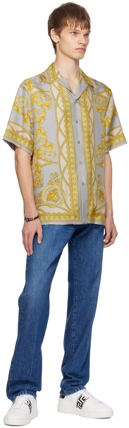 Versace Gray Barocco Silk Shirt