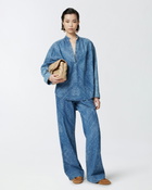 Pinko V Neck Bandana Print Denim Blouse Light Wash
