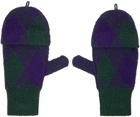 Burberry Green & Purple Argyle Wool Mittens