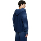 Les Tien Navy Heavyweight Raw Cropped Hoodie