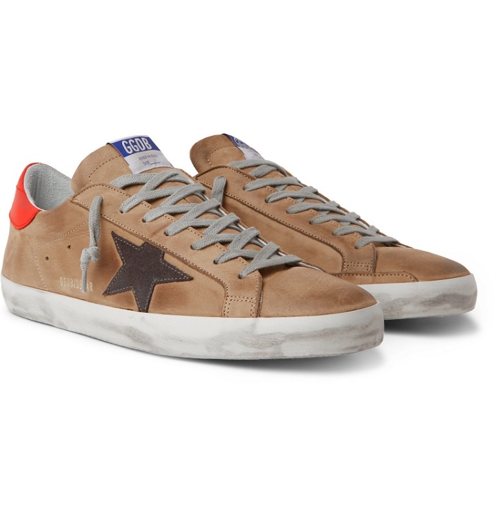 Photo: Golden Goose - Superstar Distressed Leather and Suede Sneakers - Brown