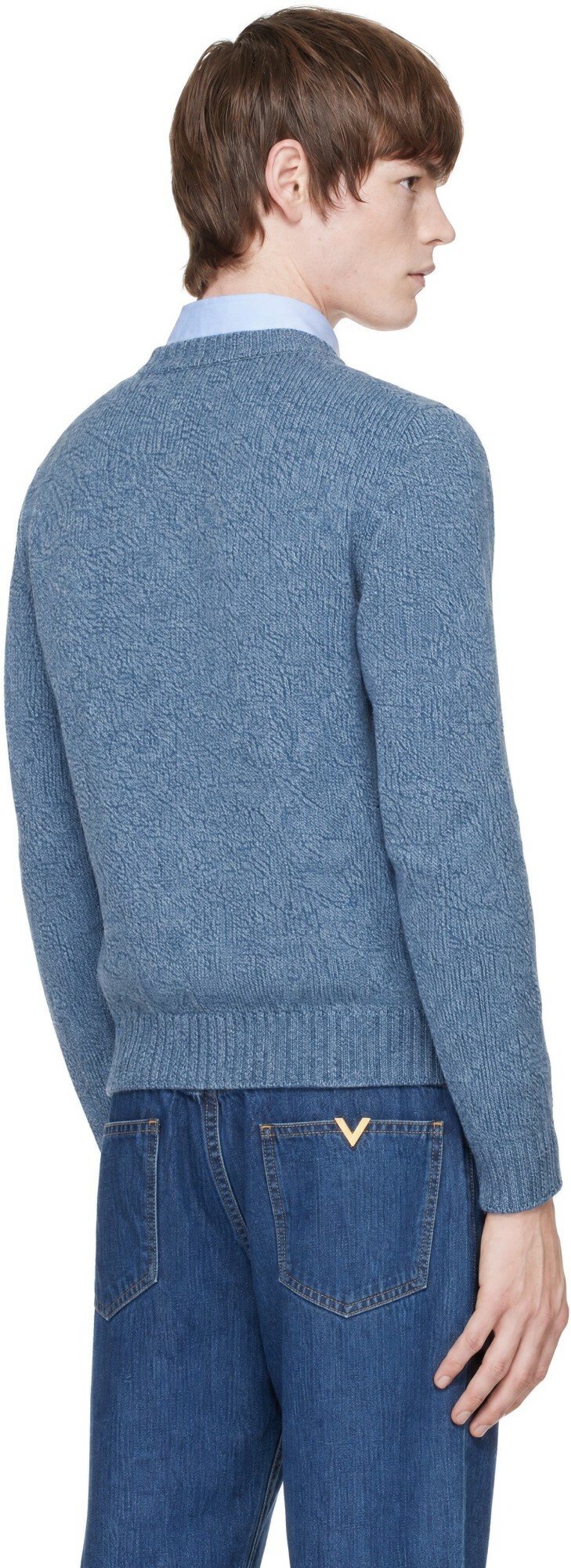 Valentino Blue Wool Embroidered Butterfly Patch Sweater