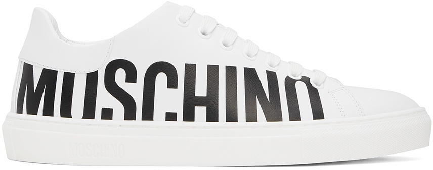 Photo: Moschino White Leather Logo Sneakers