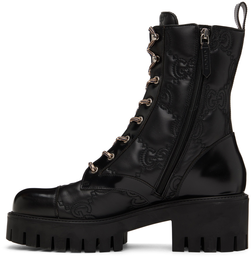 Gucci Black Quilted Leather Lace-Up Men’s Boots with Logo Tab NEW GUCCI BOOTS GG LOGO CANVAS BLACK LEATHER LACE UP ANKLE  main image 3