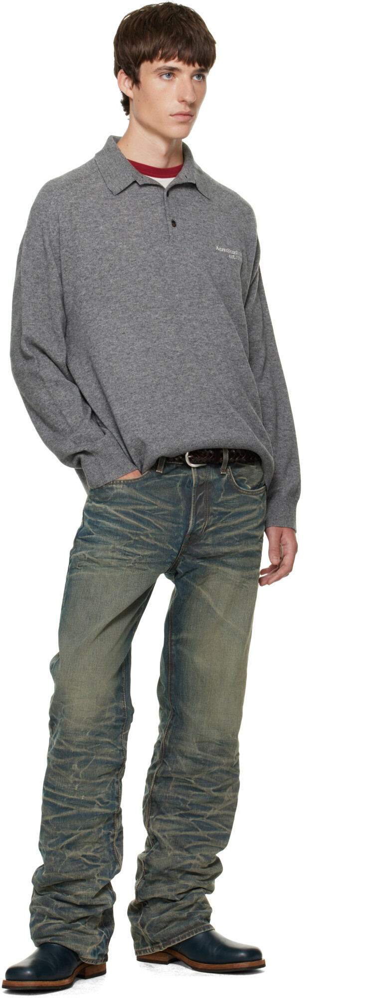 Acne Studios Gray Wool Knit Polo