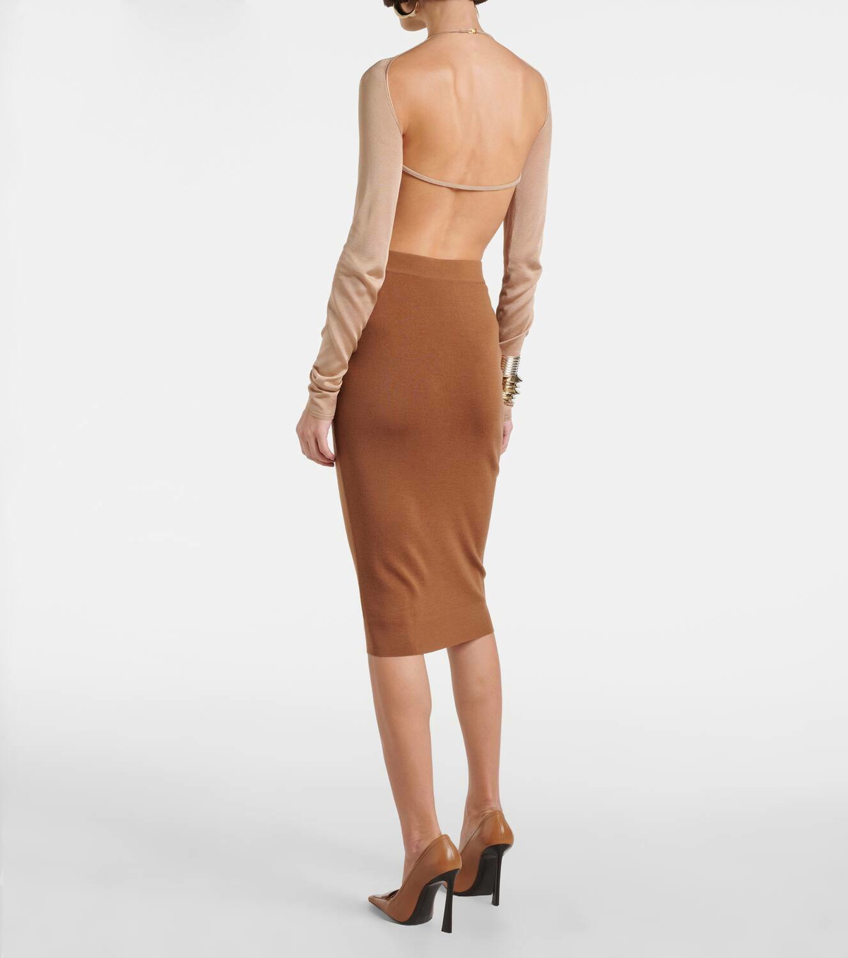 Saint Laurent Ribbed-knit wool pencil skirt Saint Laurent
