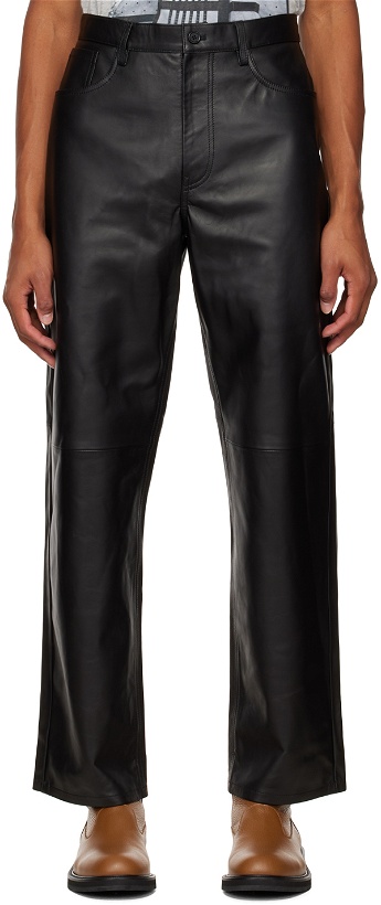 Photo: Dries Van Noten Black Five-Pocket Leather Pants