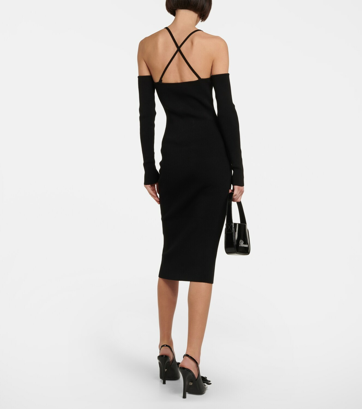 BLUE RIBBED KNIT DIAMANTE MIDI