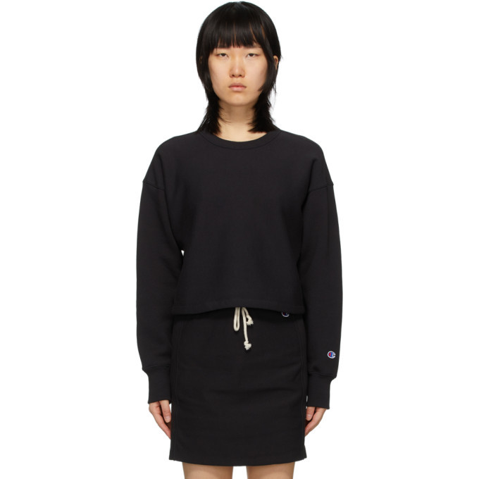 Champion Reverse Weave Black Cropped Crewneck Sweatshirt