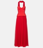 Monique Lhuillier Vermilion crêpe and chiffon corset gown